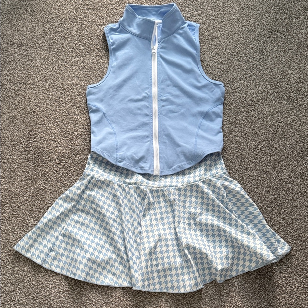 HALARA Light Blue and White Houndstooth Jumpsuit